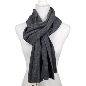 JIUJI 100% WOOL RIBBED KNIT SCARF – DARK GRAY – LUXURY TEXTURE – UNISEX